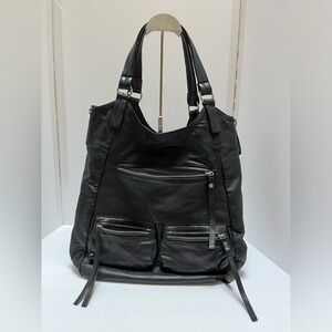 Day and mood black leather hobo bag
